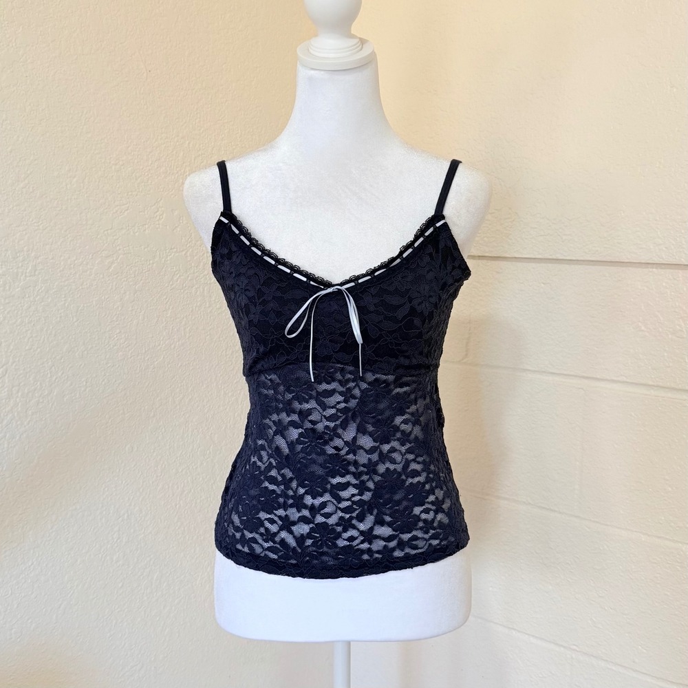 Hollister‎ Lace Cami Top Women Size L Navy Blue Spaghetti Strap Y2K Coquette